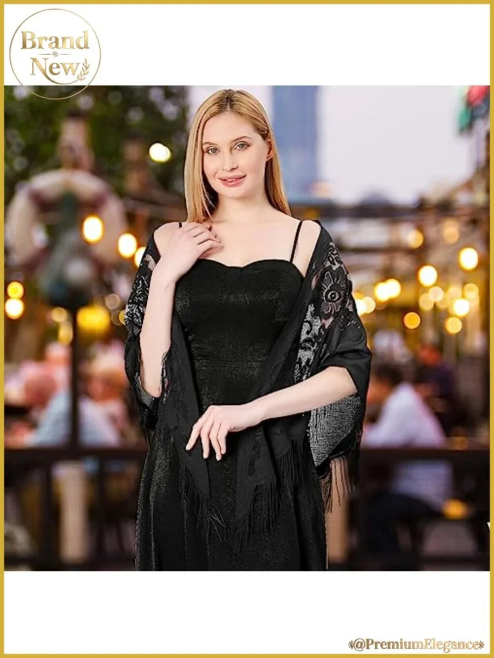 Lace Triangle Shawl with Tassels Floral Sheer Wrap for Evening